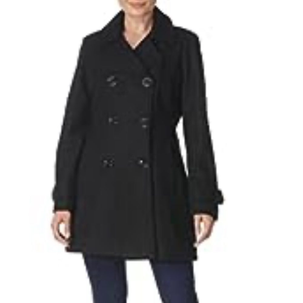Ann Klein Black Wool Double Breasted Pea Coat